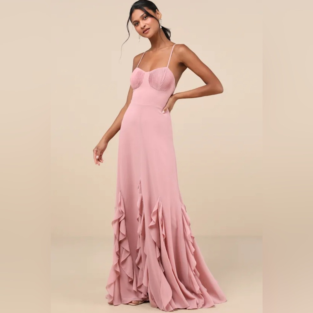 Lulu's Pink Ruffled Maxi Dress